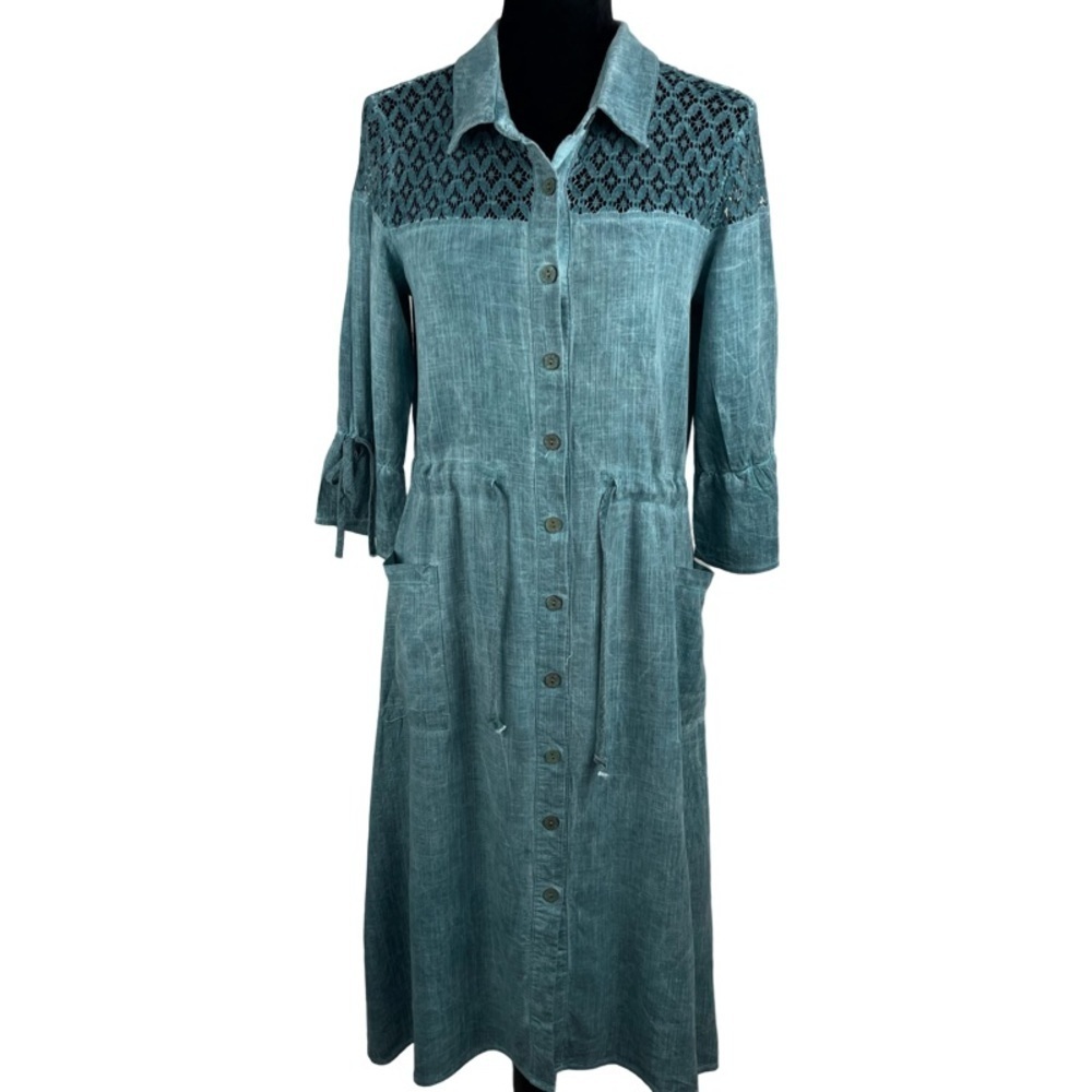 ✅ Eternal Flame Woman’s Button Front Linen Blend Green Maxi dress Sz EUR 46 US S